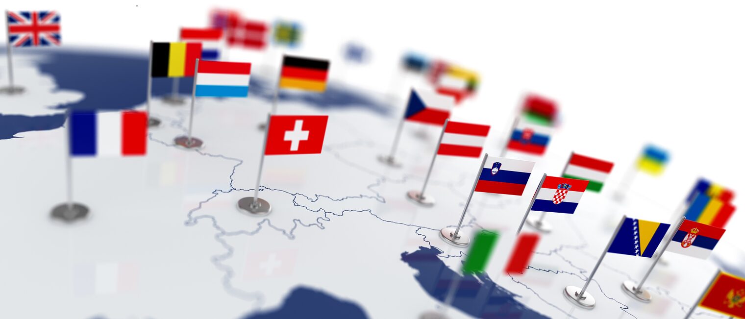 Europe map with countries flags. Shalow focus 3d illustration isolated on white background Schlagwort(e): 3d, atlas, austria, blue, border, business, cartography, concept, continent, country, design, earth, economy, england, eu, europe, european, finland, flag, france, geography, germany, global, globe, greece, illustration, international, ireland, isolated, italy, kingdom, land, location, map, nation, national, politics, rendering, romania, spain, sweden, symbol, travel, uk, union, united, white, world
